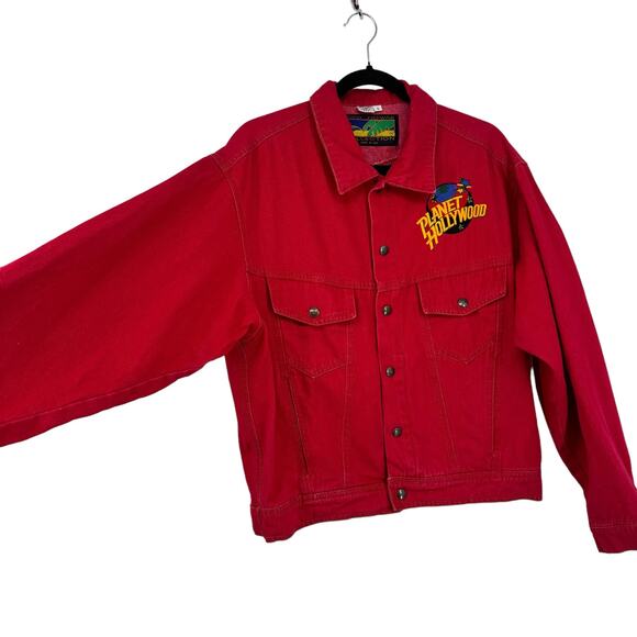 Vintage Planet Hollywood Tony Nowak Collection Red Denim Jacket Retro - Picture 3 of 13